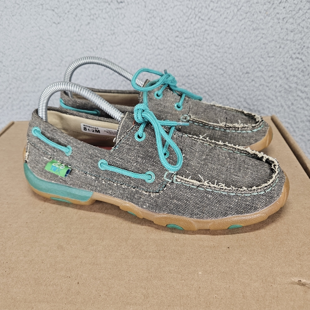Twisted X Womens Eco Driving Moc Moccasin Loafers Size 8.5 M Gray Canvas WDM0085
